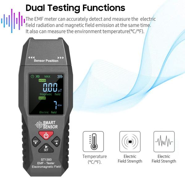 SMART SENSOR ST1393 EMF mérő elektromágneses mező EMF érzékelő kézi mini digitális LCD elektromágneses tér sugárzás teszter