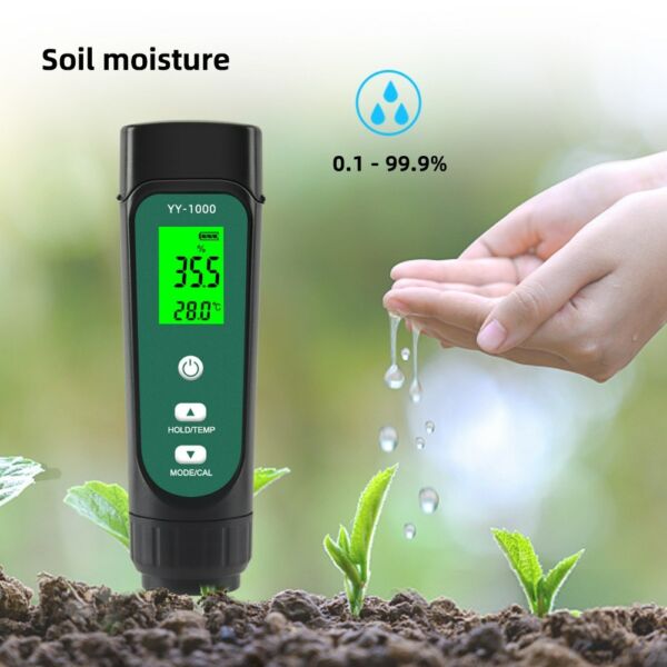 3 az 1-ben digitális talajvizsgáló LED-képernyő háttérvilágítással, talaj EC / páratartalom / hőmérséklet mérő növény nedvességmérő - YY-1000