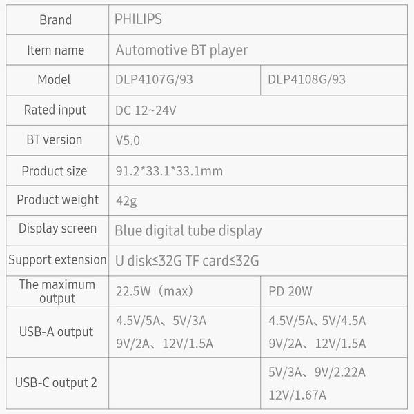 Philips autós gyorstöltő BT lejátszó MP3 vevő -PD20W+A22.5W
