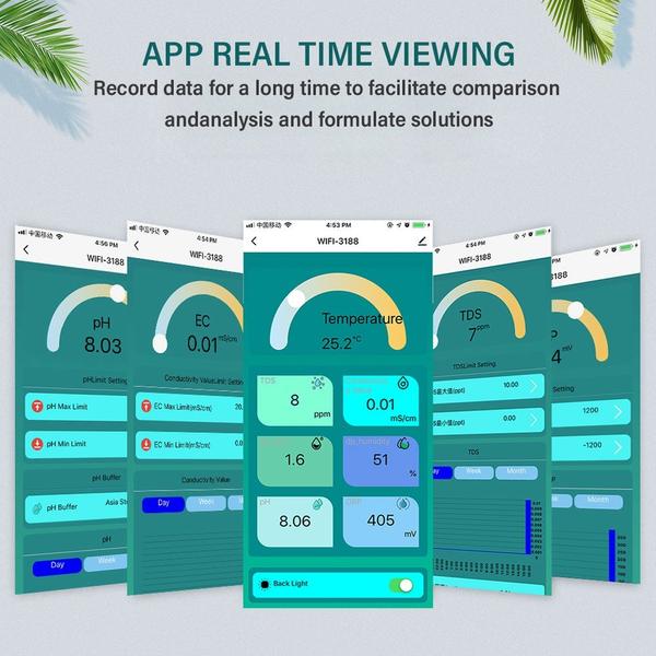 Tuya WiFi 7 az 1-ben többparaméteres vízminőség-elemző PH/ORP/EC/PPM/CF/páratartalom/hőmérséklet mérő