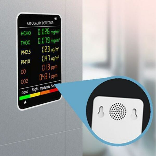 6 az 1-ben PM2.5 PM10 HCHO TVOC CO CO2 többfunkciós levegőminőség érzékelő CO szén-dioxid formaldehid monitor LCD képernyő - Fehér