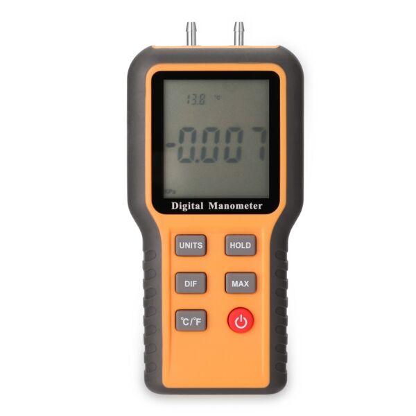 Digitális manométer LCD kijelző ℃ ℉ Kapcsolható 12 nyomásegység állítható beltéri hőmérsékletmérő eszköz