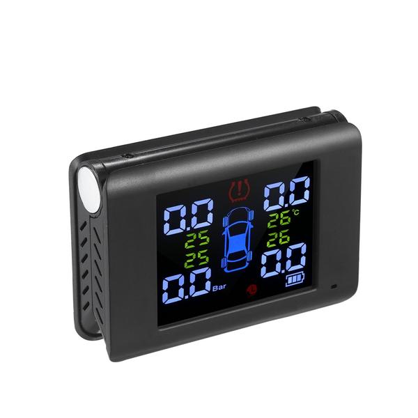 Gumiabroncsnyomás-figyelő rendszer szoláris töltés 7 riasztási mód, teljes színű képernyő, összehajtható kivitel, 4 külső TPMS érzékelővel 0-6 bar nyomásig