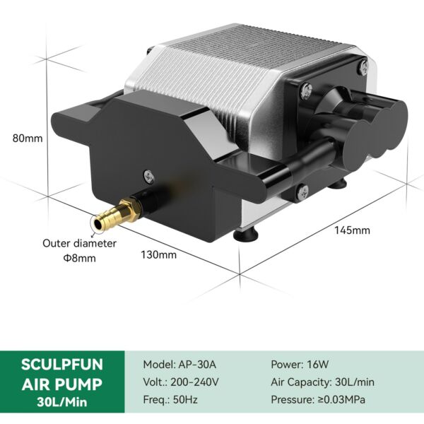 SCULPFUN 30 l/perc lézeres levegő segédszivattyú légkompresszor S10 lézergravírozó géphez