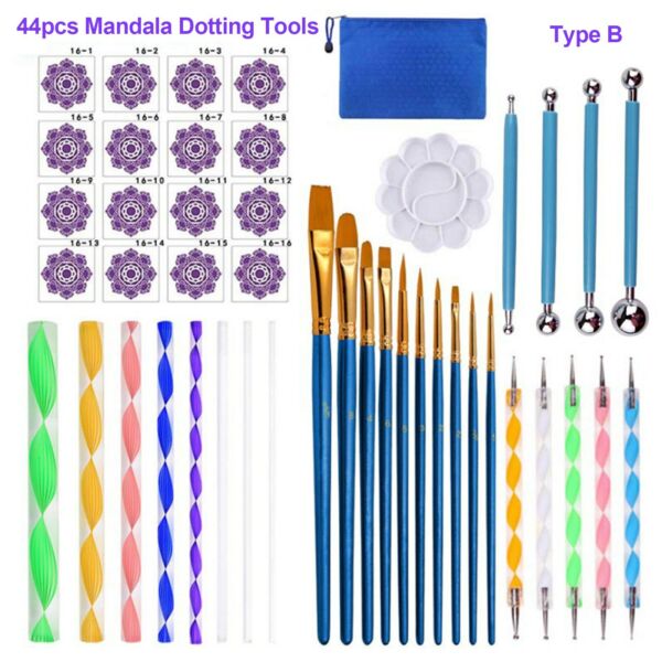 41 darabos mandala pöttyöző eszközök festősablonok golyós paletta ecsetek vászonhoz, színezéshez rajzoláshoz - 3