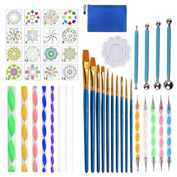 41 darabos mandala pöttyöző eszközök festősablonok golyós paletta ecsetek vászonhoz, színezéshez rajzoláshoz - 4
