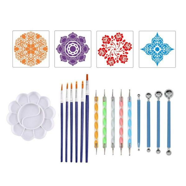 20 darabos mandala pöttyöző eszközök festősablonok golyós paletta ecsetek vászonhoz, színezéshez rajzoláshoz