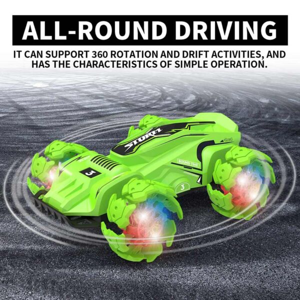 2,4 GHz-es RC Stunt autós távirányítós autós RC autós RTR 360 fokos elforgatás LED lámpával - Zöld