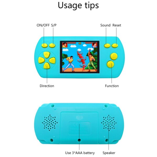Kézi retro játékkonzol 2,2 hüvelykes színes képernyővel, 200 klasszikus 16 bites játékkal - Sötét kék