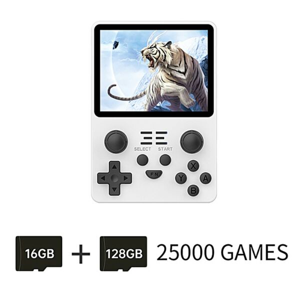 Powkiddy RGB20S Retro kézi játékkonzol 3,5 hüvelykes, beépített 2500 játékok 16G+128G TF kártyával - Fehér