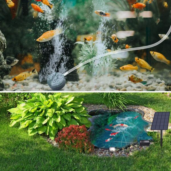 2 W-os konnektoros szoláris akvárium oxigénező kerti akváriumhoz, kültéri medencéhez