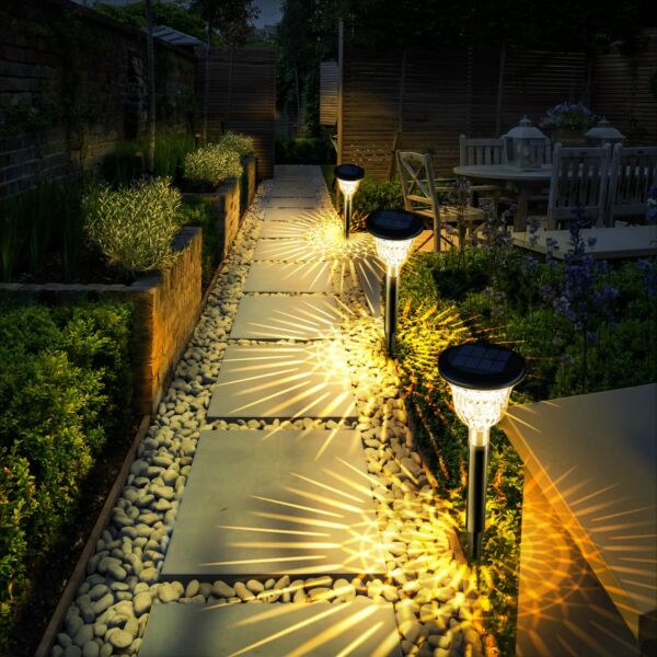 Kültéri vízálló napelemes színes és meleg fehér kerti lámpa hátsó udvarhoz, sétányhoz, felhajtóhoz, járda dekorációhoz - 2 db/csomag