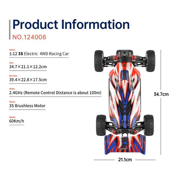 WLtoys 124008 távirányító terepjáró autó 1/12 2,4 GHz 4WD 60 km/h (11,1 V 2000 mAh akkumulátor)