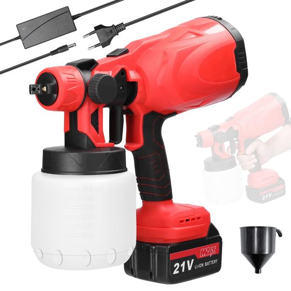 Kézi 21 V-os elektromos permetező, állítható szórógép, többfunkciós nagynyomású festékszóró 800 ml-es kapacitással - 1 akkumulátor
