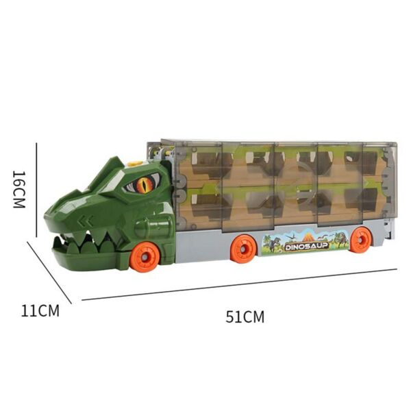 2 az 1-ben összehajtható deformációs kilökődéses versenypálya-tároló teherautó 6 mini ötvözött játékautóval - Zöld