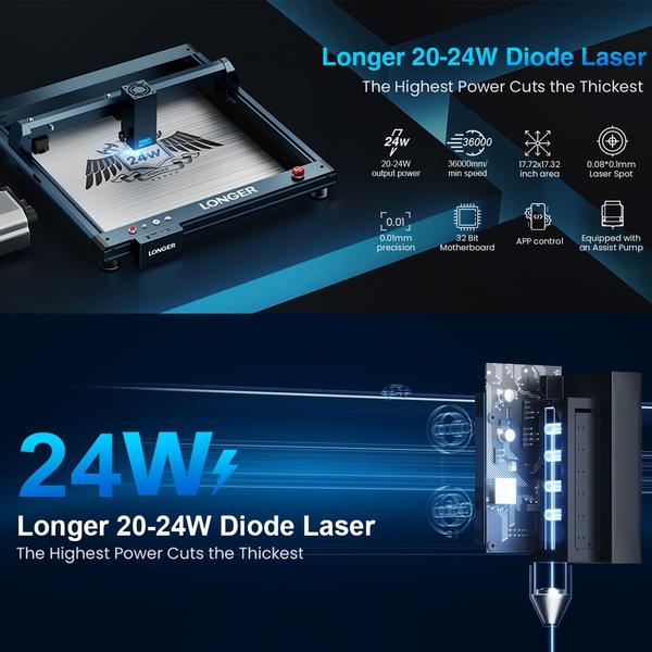 HOSSZABB Laser B1 20W lézergravírozó 24W lézerteljesítményű nagysebességű gravírozás Smart Air Assist rendszerrel