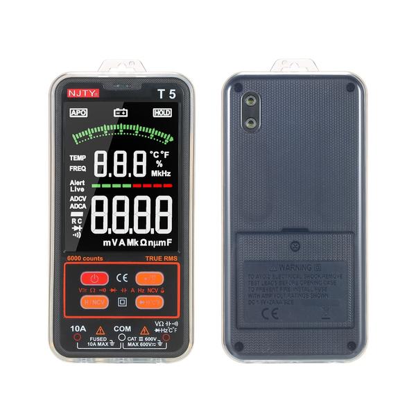 NJTY T5 6000 számít valódi RMS multiméter digitális univerzális tesztelő 3,8 hüvelykes nagy LCD kijelző Multi-Tester 600V voltmérő 10A ampermérő AC/DC ellenállás Kapacitás hőmérséklet Dióda hangjelző NCV mérés kettős zseblámpával