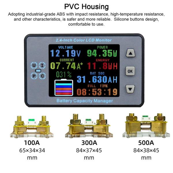 2,4 hüvelykes színes LCD-képernyő, kulométer, feszültség-áram-kapacitás-mérő elektromos autó lakóautó akkumulátorának kétirányú áramérzékelője memória funkcióval - Változat 4