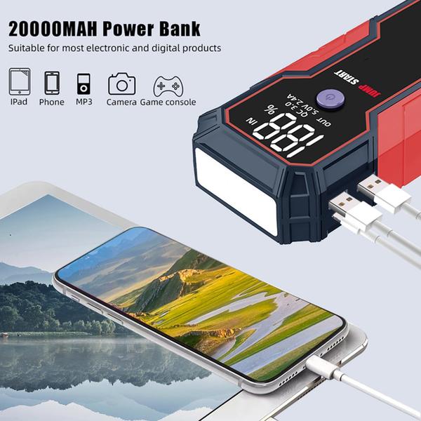 Hordozható autóindító 20000 mAh 12V autóakkumulátor indító (USB töltés)