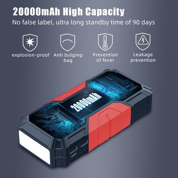Hordozható autóindító 20000 mAh 12V autóakkumulátor indító (USB töltés)