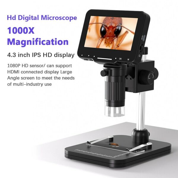FHD 1080P digitális mikroszkóp 4,3 hüvelykes IPS képernyővel a növényi rovarok megfigyeléséhez