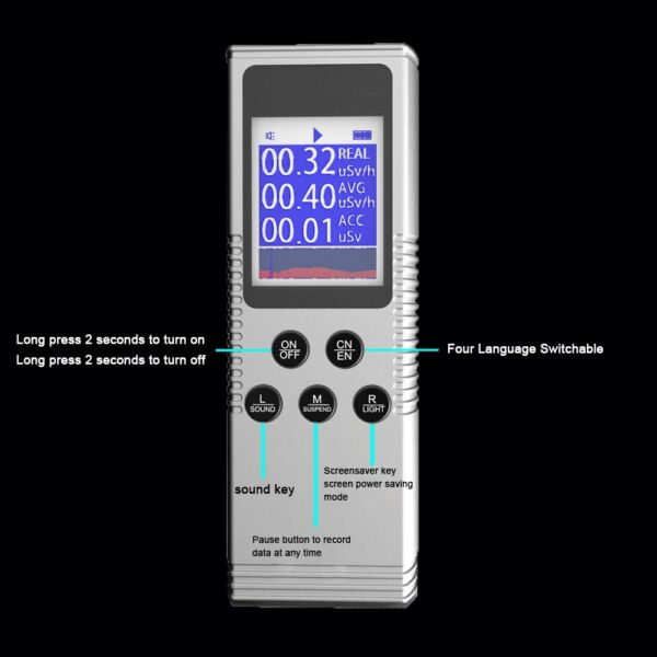 Kézi hordozható nukleáris sugárzás érzékelő digitális LCD kijelző Többfunkciós radioaktív Geiger számláló - Ezüst