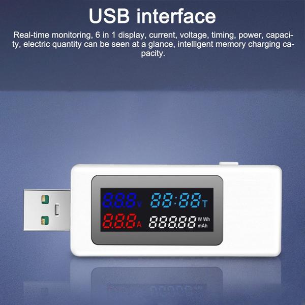 KWS-V30 USB teljesítménymérő teszter 6 az 1-ben áramfeszültség kapacitás kikapcsolás memória funkcióval - Fehér