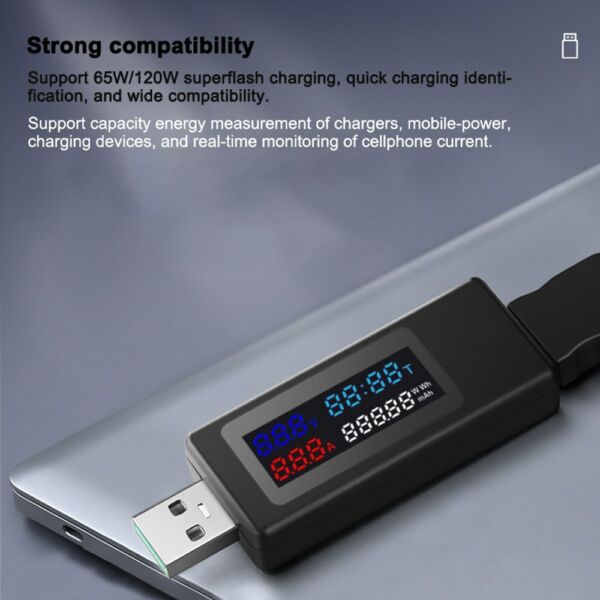 KWS-V30 USB teljesítménymérő teszter 6 az 1-ben áramfeszültség kapacitás kikapcsolás memória funkcióval - Fehér