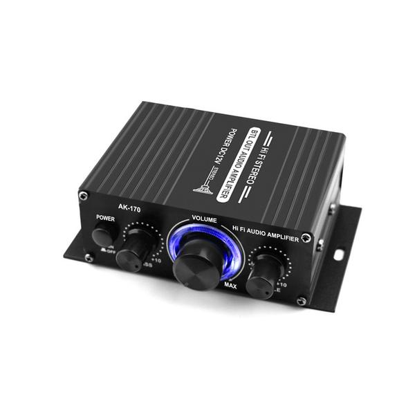 AK170 12V-os mini audio teljesítményerősítő digitális hangvevő AMP kétcsatornás 20W+20W basszus magas hangerőszabályzó autós otthoni használatra