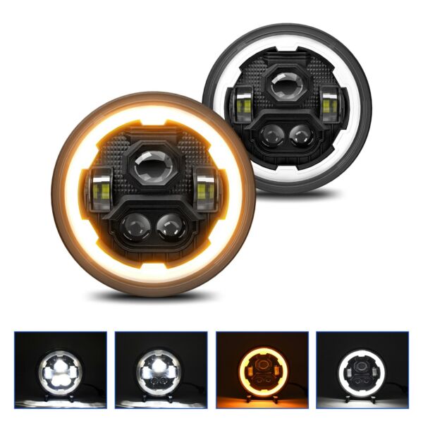 7 hüvelykes LED-es kerek fényszóró Hi/Lo sugárral, DRL-vel és borostyánsárga irányjelzővel autóhoz, motorkerékpárhoz - 1 db