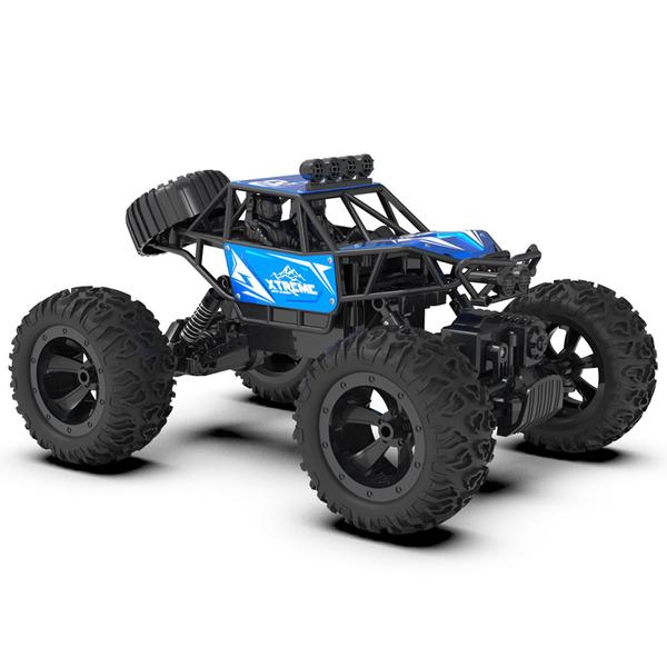 2,4 GHz-es 4WD terepfém ötvözetű mászóautó kettős vezérlési mód távirányítóval, karórával - Kék, 2 akkumulátor
