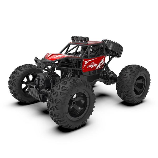 2,4 GHz-es 4WD terepfém ötvözetű mászóautó kettős vezérlési mód távirányítóval, karórával - Piros, 3 akkumulátor