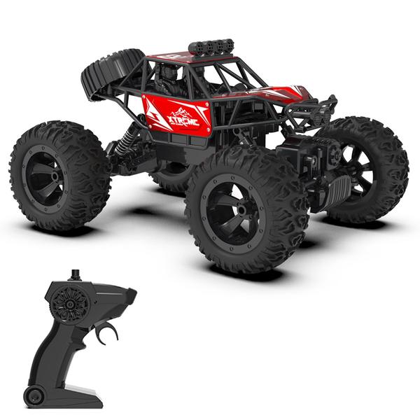 2,4 GHz-es 4WD terepfém ötvözetű mászóautó kettős vezérlési mód távirányítóval, karórával - Piros, 3 akkumulátor