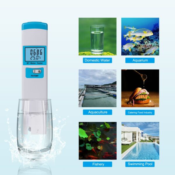 BT intelligens vízminőség-mérő PH-hőmérséklet-teszt Többfunkciós Mariculture-tesztelő ivóvízhez, akváriumhoz, akvakultúrához, úszómedencéhez
