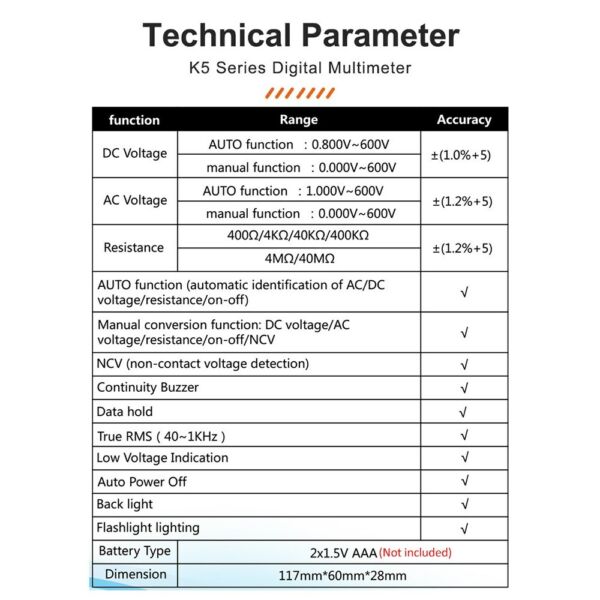 MAYILON digitális multiméter teszter NCV érintésmentes AC/DC feszültségérzékeléssel, ellenállásmérés, TRMS 4000 számlálók automatikus/kézi mérési mód Háttérvilágítású LCD kijelző adattartás funkció, be-ki