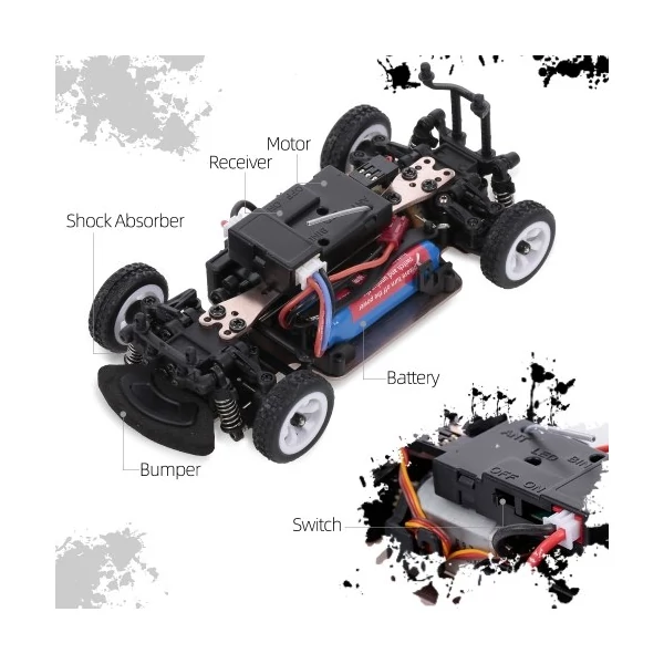 WLtoys K989 2.4G4WD 1/28 30km/h sebességű Távirányítható RC Drift Autó - Többszínű, 1 akkumulátor