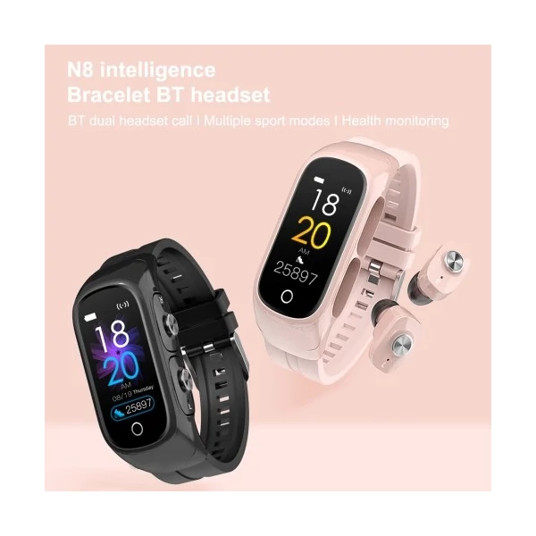 2-In-1 TWS True Wireless BT5.0 Sport fülhallgató és Fitness Tracker Lépésszámláló Kalóriaszámláló Egészségtevékenységmérő Okosóra - Fekete