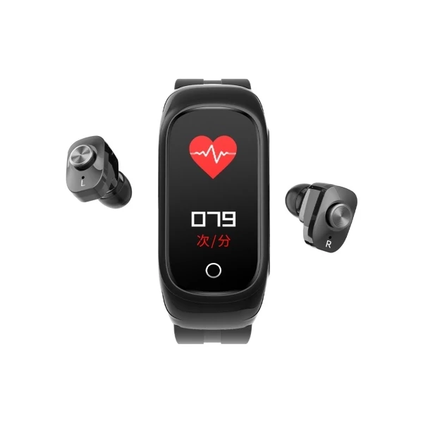 2-In-1 TWS True Wireless BT5.0 Sport fülhallgató és Fitness Tracker Lépésszámláló Kalóriaszámláló Egészségtevékenységmérő Okosóra - Fekete