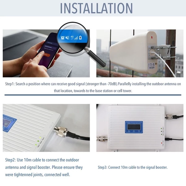 EU ECO Raktár - 110-220V Tri Band 900 1800 2100 GSM DCS WCDMA 2G/3G/4G LTE Univerzális Jelerősítő Készlet - Fehér