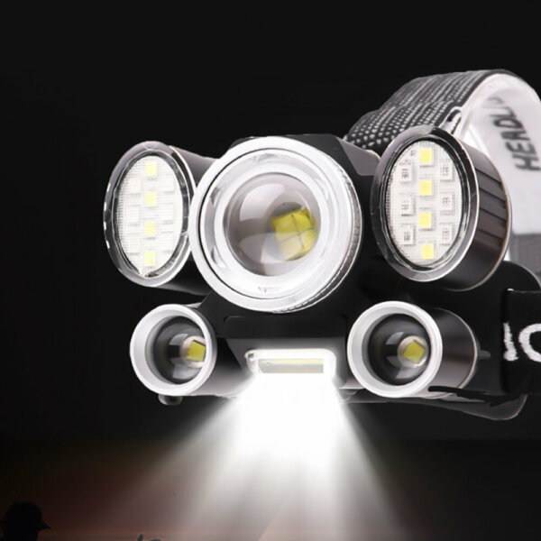 OUTERDO LED 5 Üzemmóddal Rendelkező LED Fejlámpa Újratölthető Akkumulátorral - Fekete