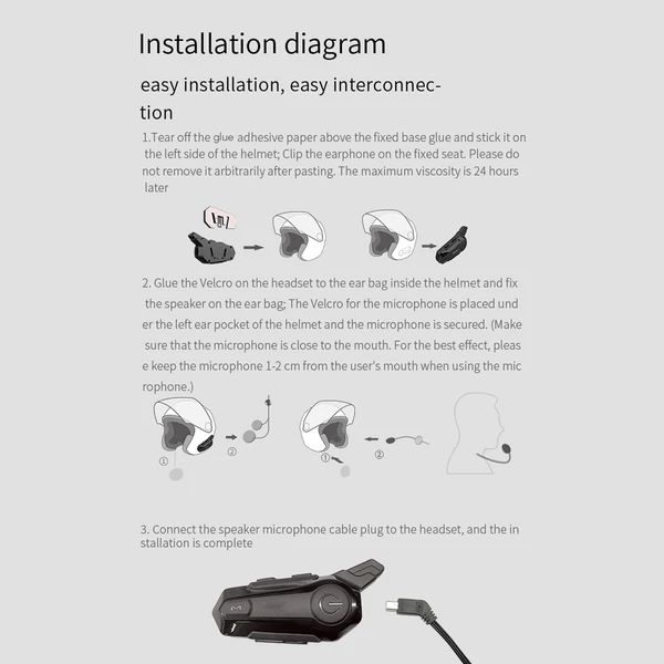 Motorkerékpáros Sisakra Szerelhető Vezetéknélküli Headset - Fekete, 2 db