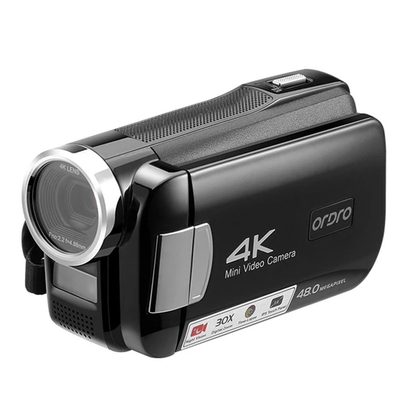 EU ECO Raktár - ORDRO AC2 4K 48MP 30X digitális zoom IR Night Vision 3,0 hüvelykes IPS érintőképernyővel Rendelkező Videókamera - Fekete