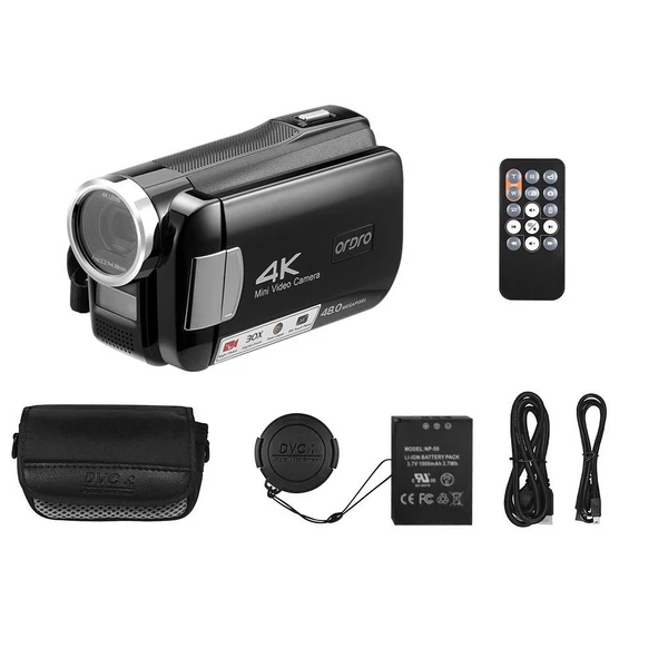 EU ECO Raktár - ORDRO AC2 4K 48MP 30X digitális zoom IR Night Vision 3,0 hüvelykes IPS érintőképernyővel Rendelkező Videókamera - Fekete