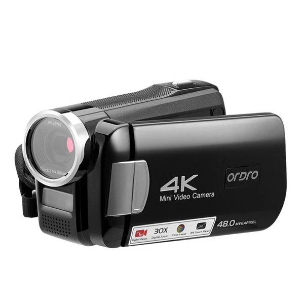 EU ECO Raktár - ORDRO AC2 4K 48MP 30X digitális zoom IR Night Vision 3,0 hüvelykes IPS érintőképernyővel Rendelkező Videókamera - Fekete