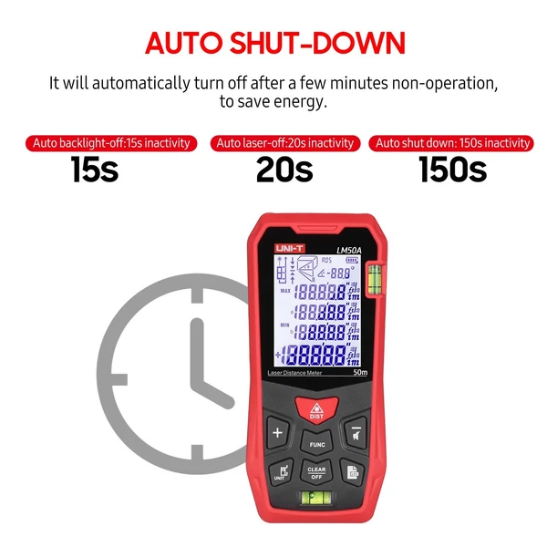 UNI-T LM50A Lézeres távolságmérő LCD háttérvilágítású kijelzővel - Piros