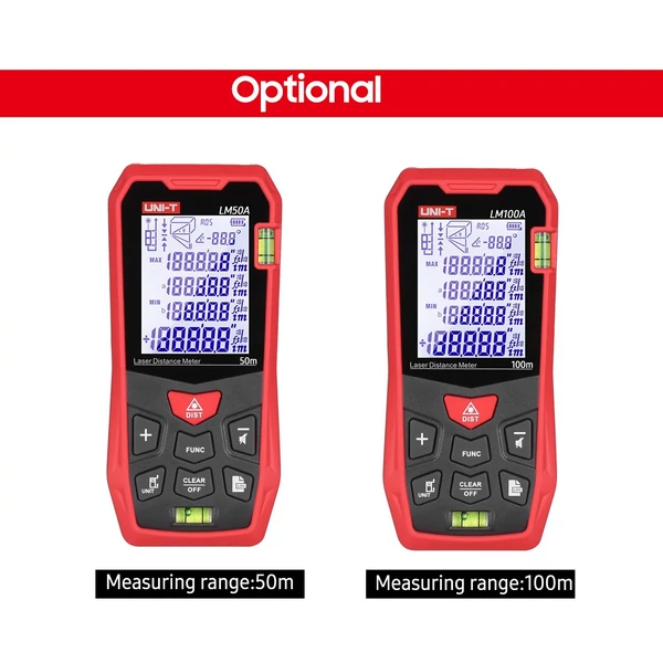 UNI-T LM50A Lézeres távolságmérő LCD háttérvilágítású kijelzővel - Piros