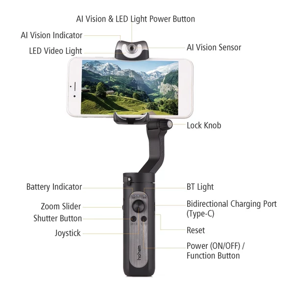 EU ECO Raktár - Hohem iSteady V2 3-Tengelyes Kézi Mobiltelefon Stabilizátor Gimball - Szürke