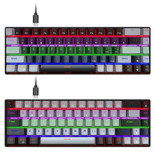 EU ECO Raktár - HXSJ V800 68 Gombos Vezetékes Mechanikus Gamer Billentyűzet RGB Háttérvilágíátssal - Szürke