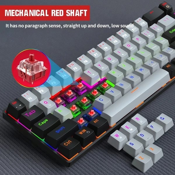 EU ECO Raktár - HXSJ V800 68 Gombos Vezetékes Mechanikus Gamer Billentyűzet RGB Háttérvilágíátssal - Szürke