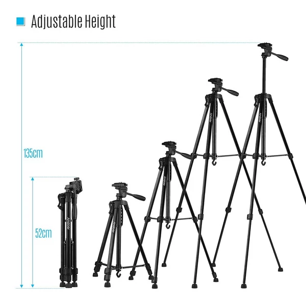 Andoer könnyű fényképező állvány Alumíniumötvözet 135 cm/53 hüvelyk Magasság Táskával Telefontartóval - Fekete